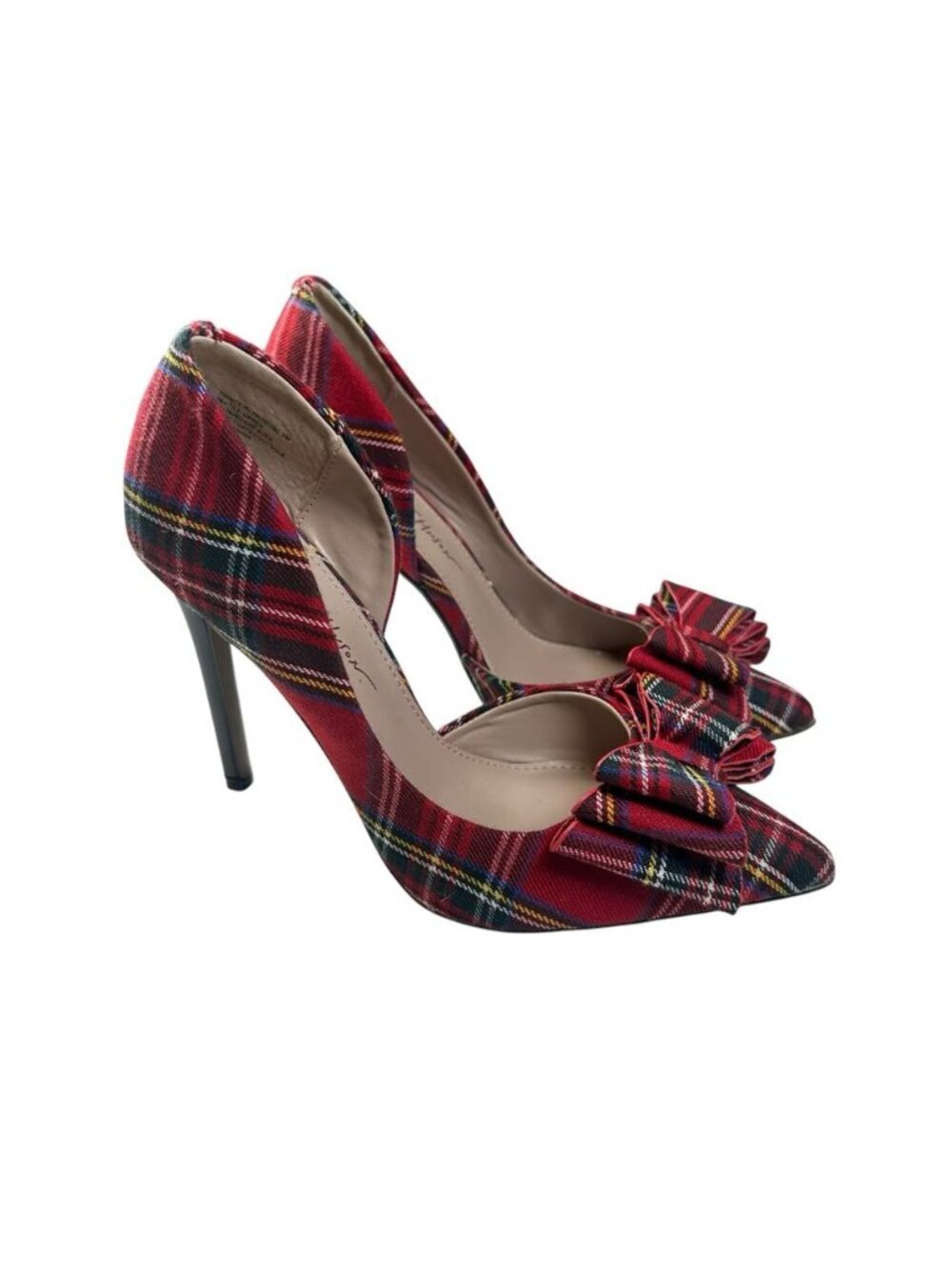 Betsey Johnson Plaid Bow Pumps Womens Red Tartan D'Orsay Stiletto Heels Sz 7 M - Picture 3 of 12